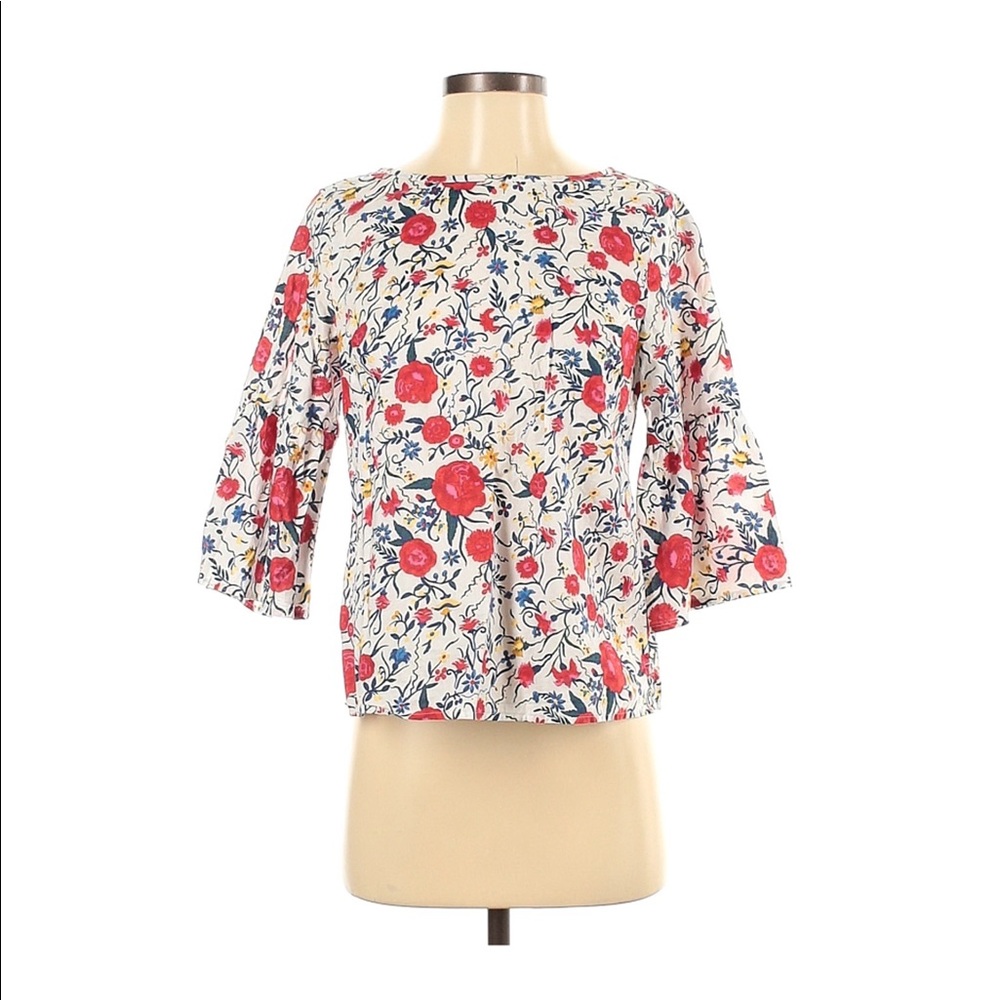 J Crew white floral blouse with bow back detail size 00